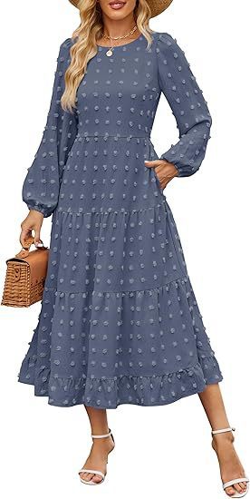 Autumn Long Sleeve Dress Casual Round Neck