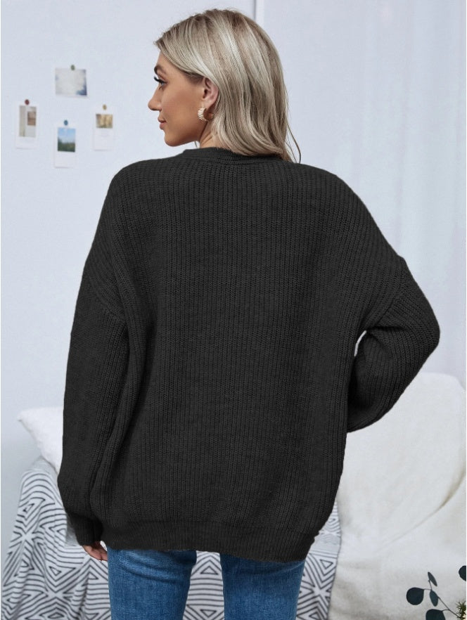 Open Front Drop Shoulder Solid Cardigan,Long Sleeve Tops null