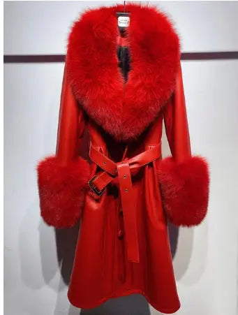 Slim-fit Leather Sheepskin Fox Fur Coat null