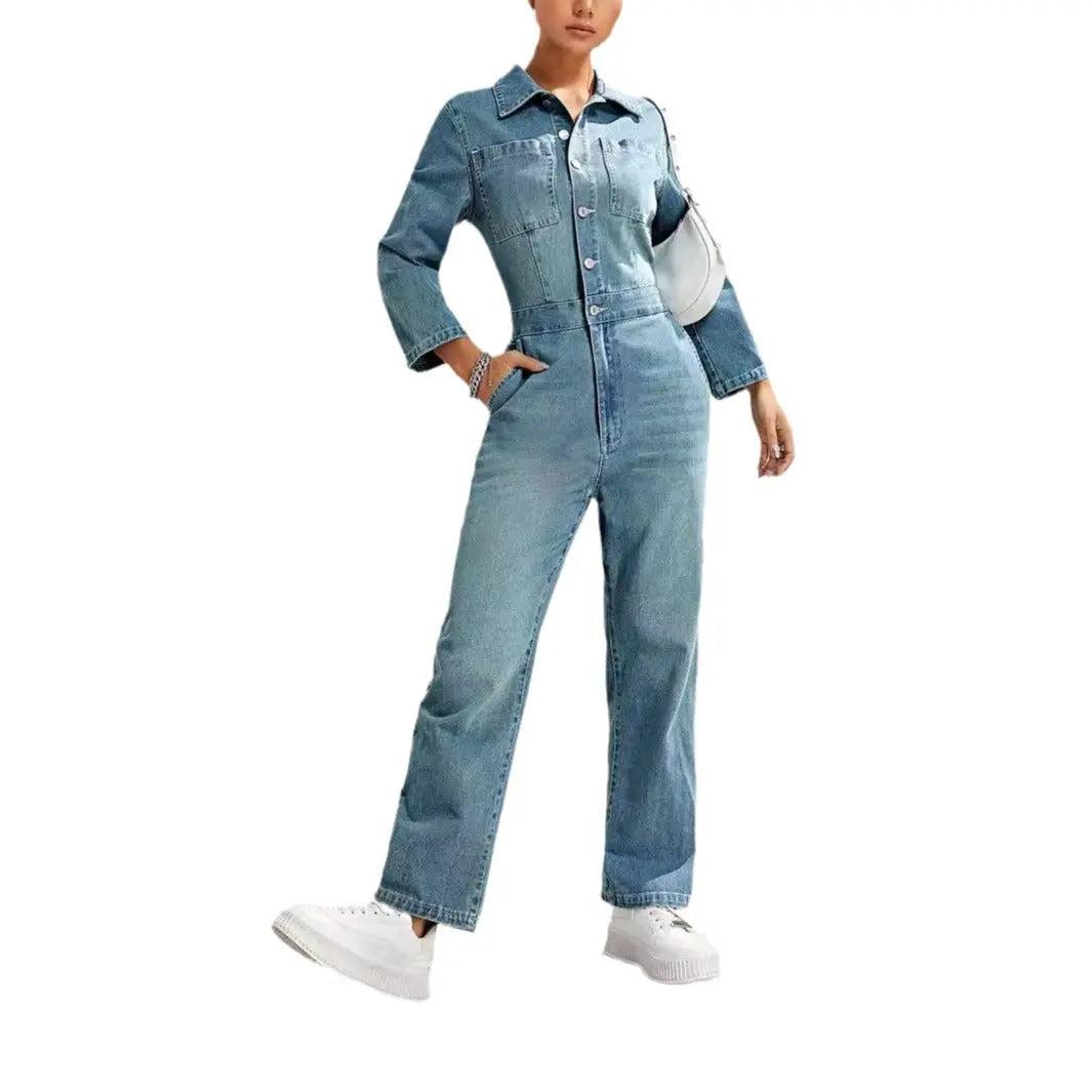 Women's Slim-fit Long-sleeved Denim Jumpsuit Nipaaj