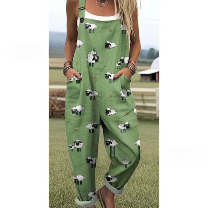Women's Summer Digital Printing Button Casual Suspender Trousers null