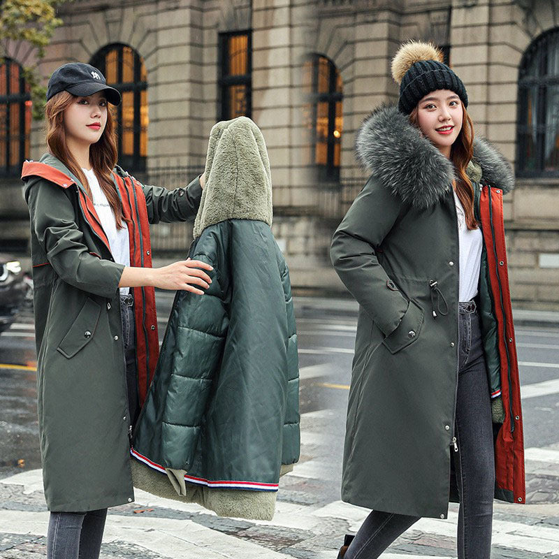 Women's Long Two-way Cotton-padded Clothes Fleece Trench Coat