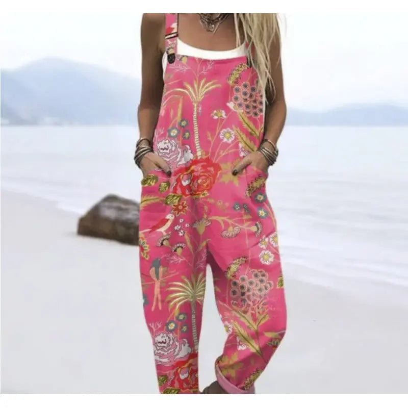 Women's Summer Digital Printing Button Casual Suspender Trousers null