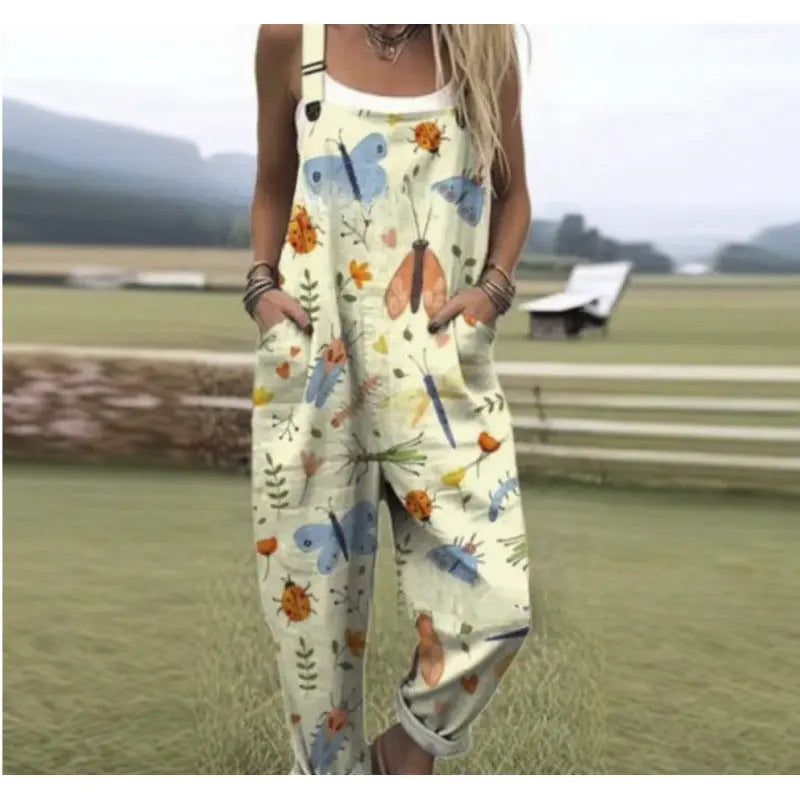 Women's Summer Digital Printing Button Casual Suspender Trousers null