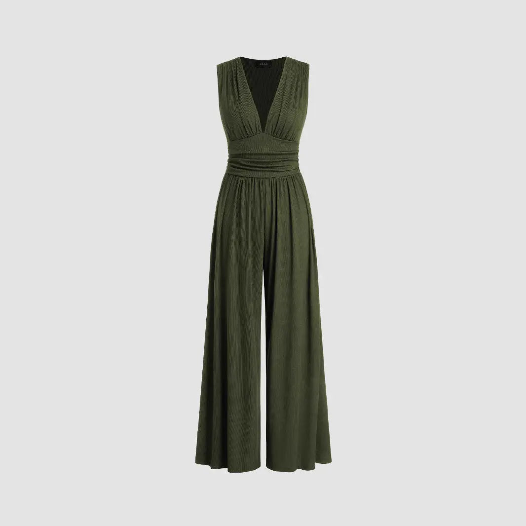 Women's Solid Color Loose Sleeveless Knitted Jumpsuit null