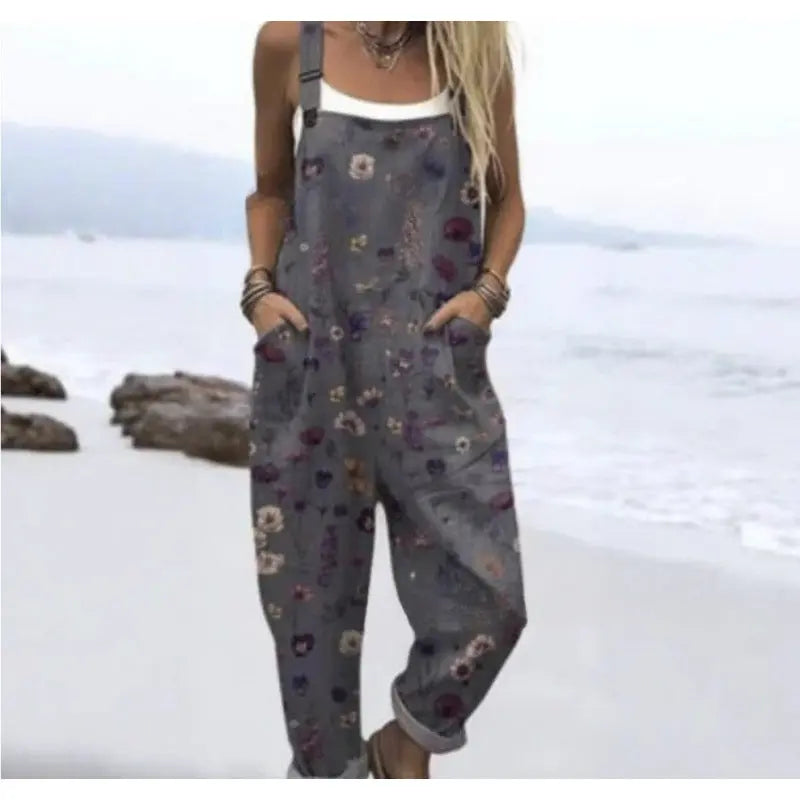Women's Summer Digital Printing Button Casual Suspender Trousers null