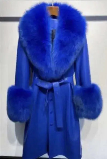 Slim-fit Leather Sheepskin Fox Fur Coat null