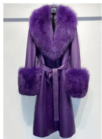 Slim-fit Leather Sheepskin Fox Fur Coat null
