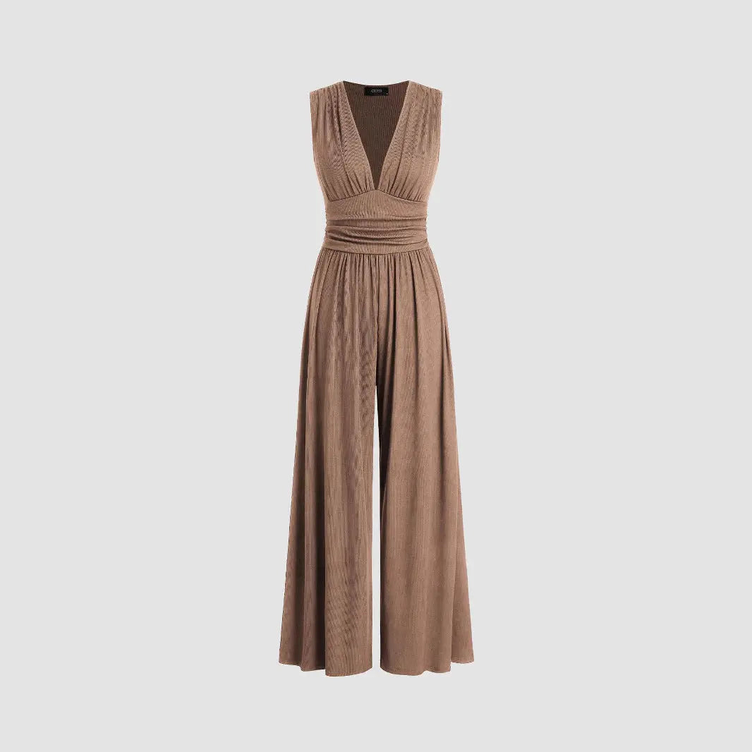 Women's Solid Color Loose Sleeveless Knitted Jumpsuit null