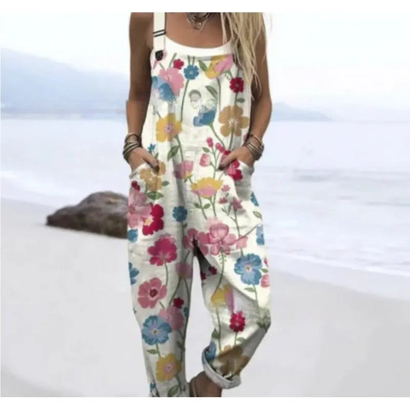 Women's Summer Digital Printing Button Casual Suspender Trousers null
