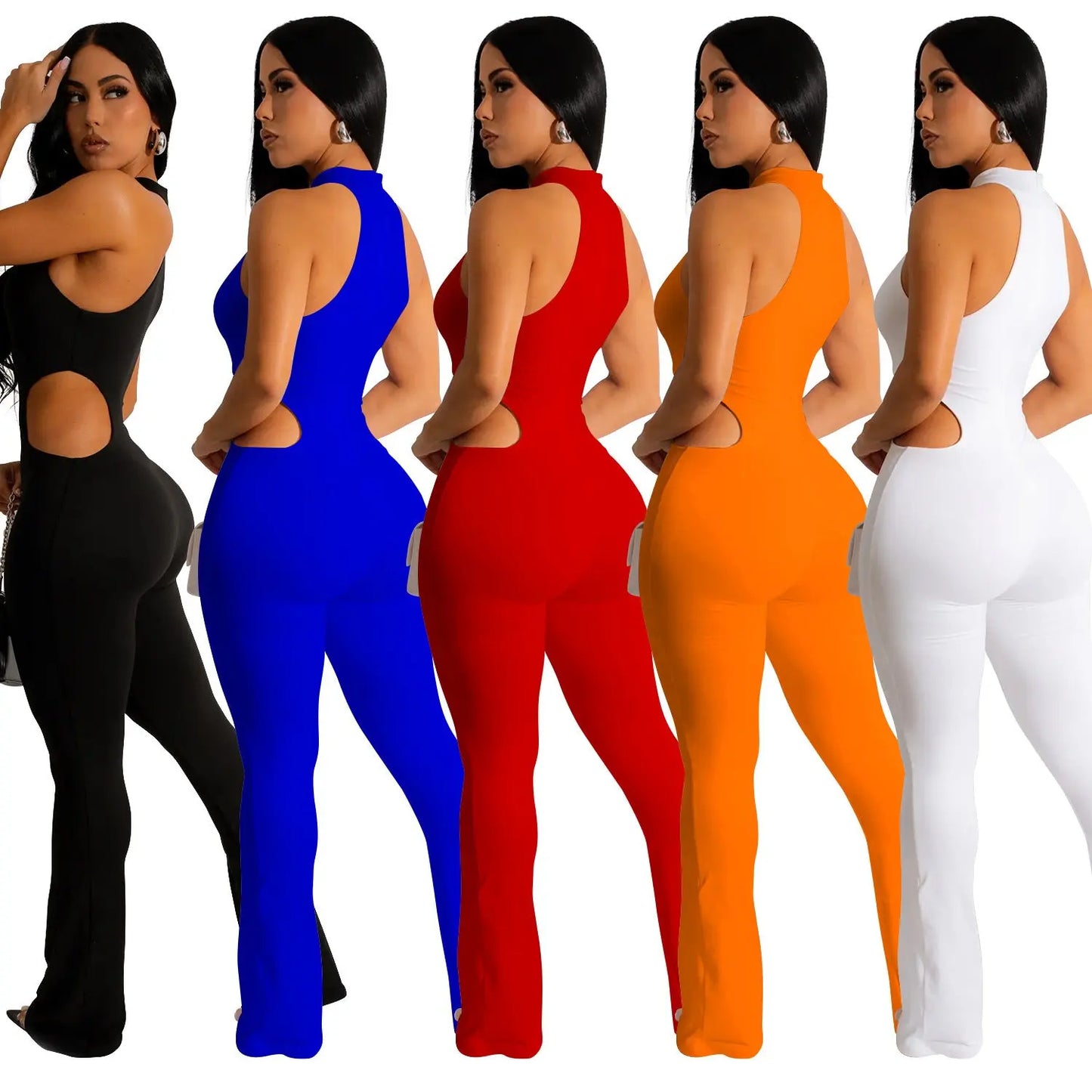 Women's Solid Color Sexy Halter Hollow-out Jumpsuit null