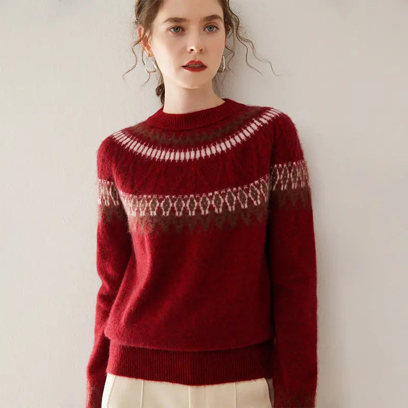 Blue And White Porcelain Contrasting Color Jacquard Cashmere Sweater Nipaaj