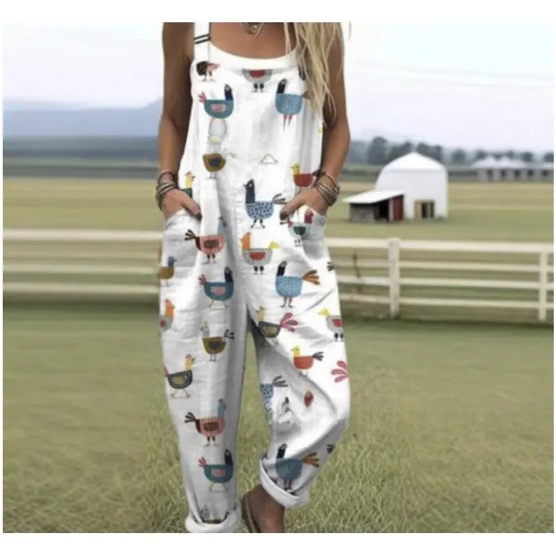 Women's Summer Digital Printing Button Casual Suspender Trousers null