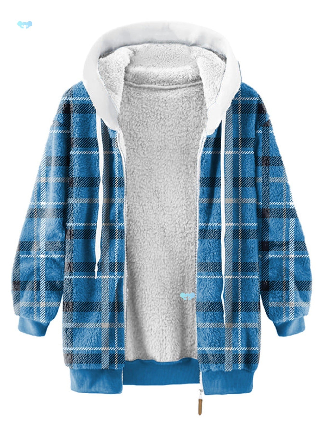 Women's Plush Lined Plaid Hooded Coat null