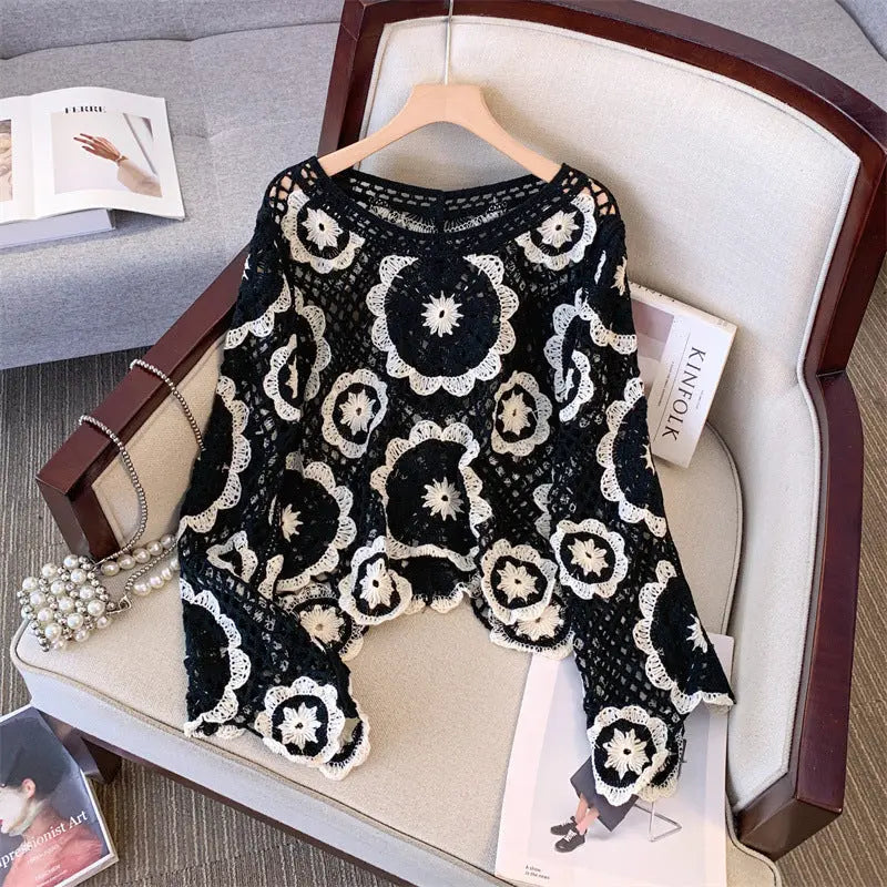 Ankela Red French Crocheted Hollow Sweater Nipaaj