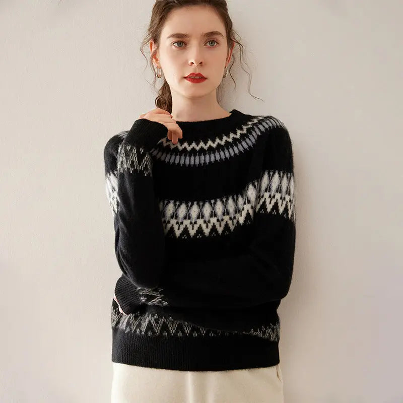Blue And White Porcelain Contrasting Color Jacquard Cashmere Sweater Nipaaj
