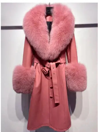 Slim-fit Leather Sheepskin Fox Fur Coat null