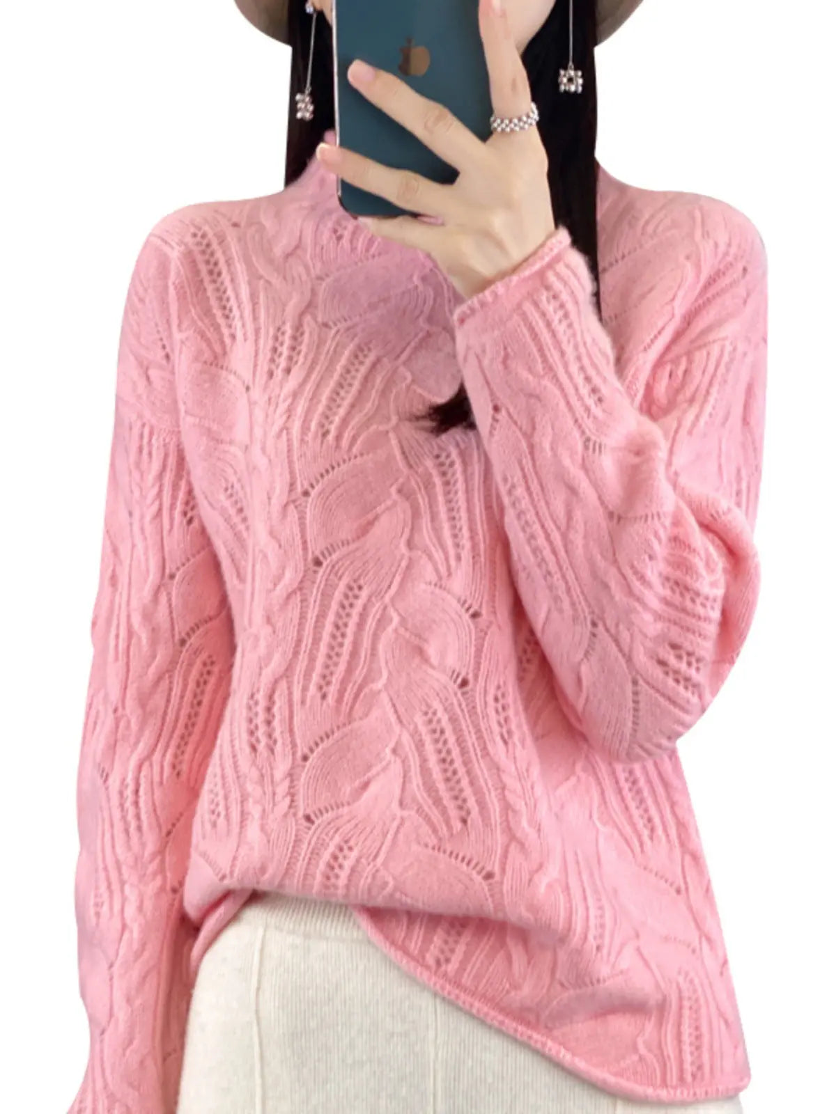 Autumn And Winter New Half High Collar Pullover Solid Color Hollow Sweater Nipaaj