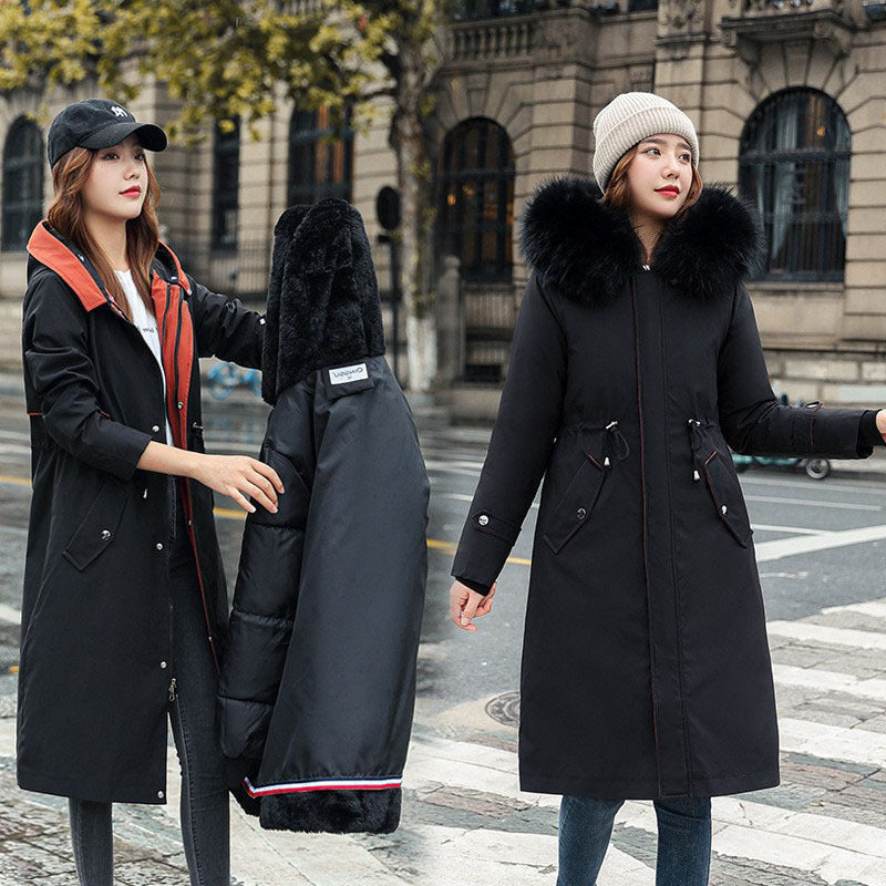 Women's Long Two-way Cotton-padded Clothes Fleece Trench Coat