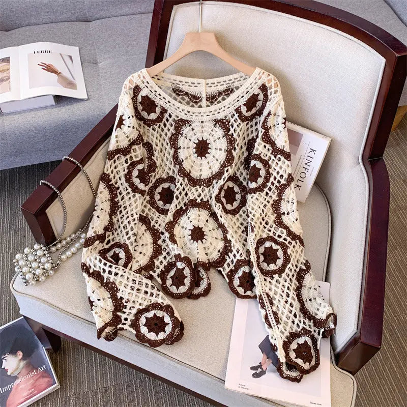 Ankela Red French Crocheted Hollow Sweater Nipaaj