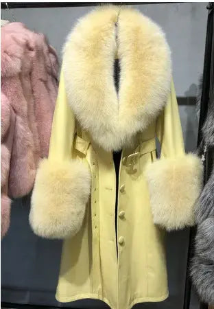 Slim-fit Leather Sheepskin Fox Fur Coat null