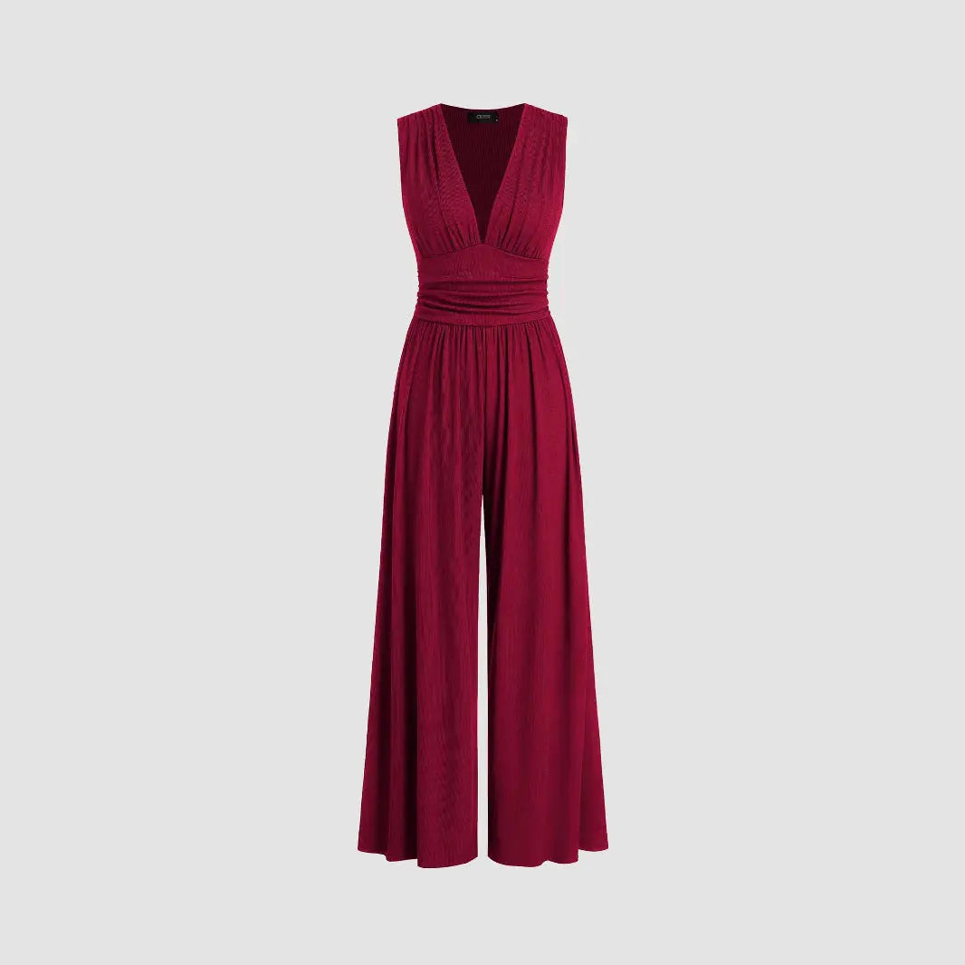 Women's Solid Color Loose Sleeveless Knitted Jumpsuit null