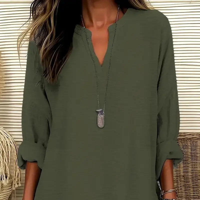Women's V-neck Drop-shoulder Long-sleeve T-shirt Nipaaj