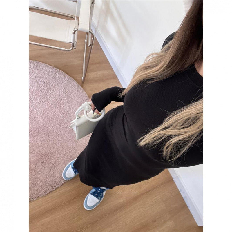 Women's Pure Color Minimal Versatile Tight Long Sleeve Narrow Dress