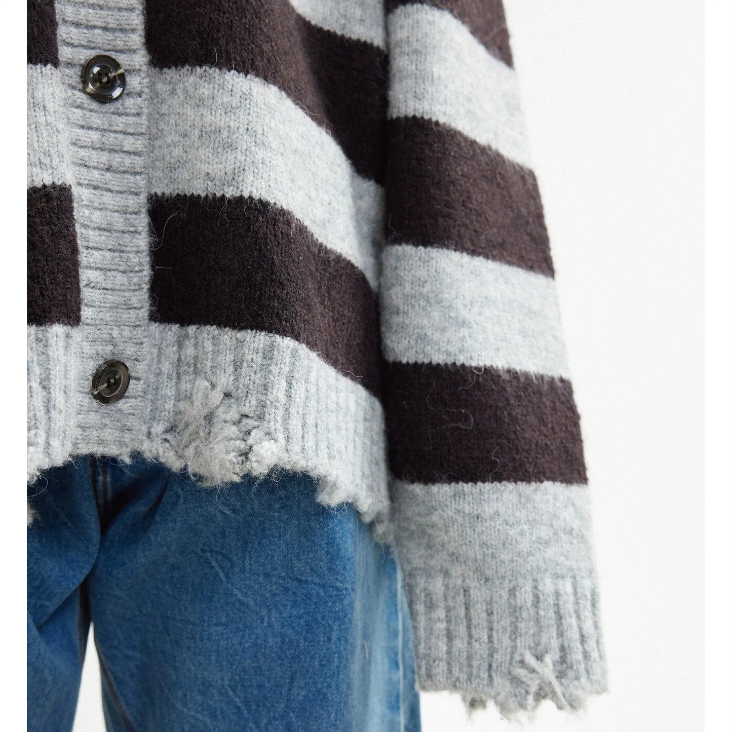 Mohair And Wool-blend Coffee Grey Striped Cardigan Sweater Nipaaj