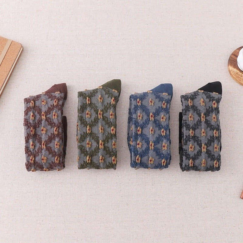 Female Pure Cotton Net Red Socks Plant Flowers