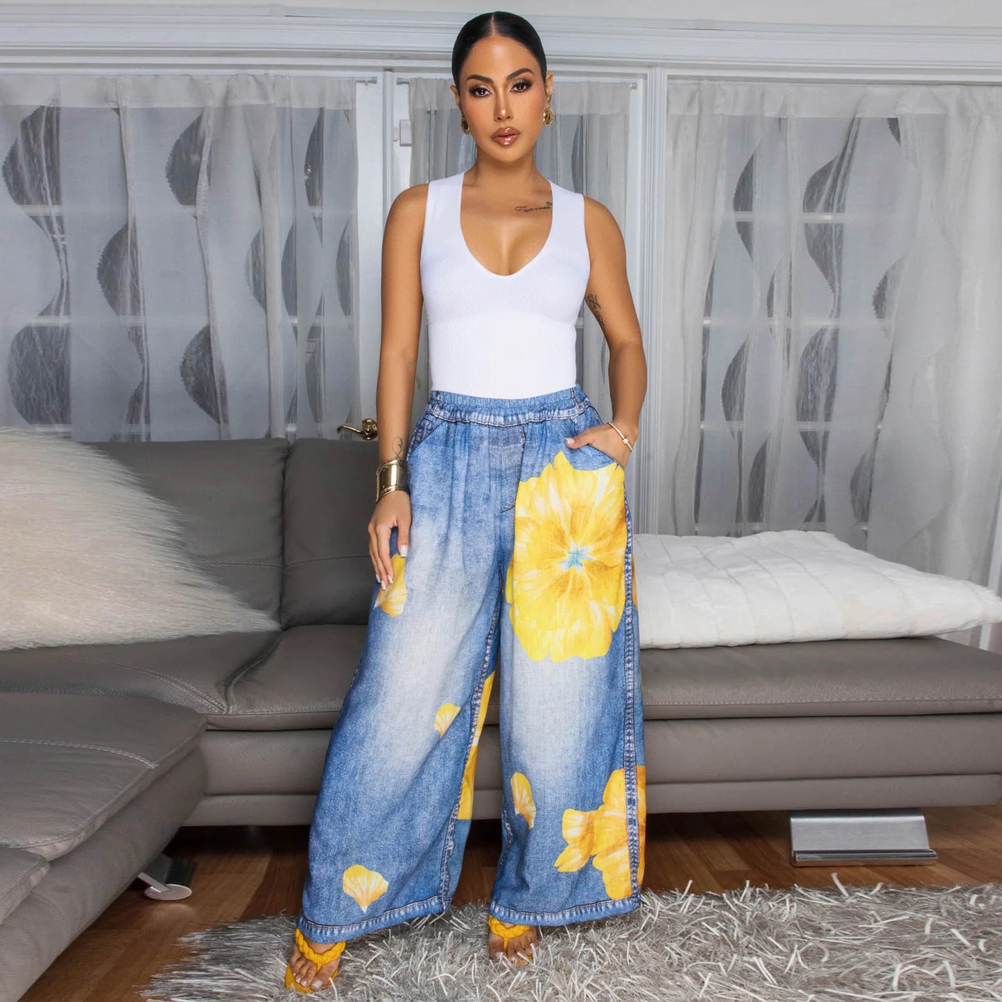 Fashion Loose Casual Printed Women's Wide-leg Pants