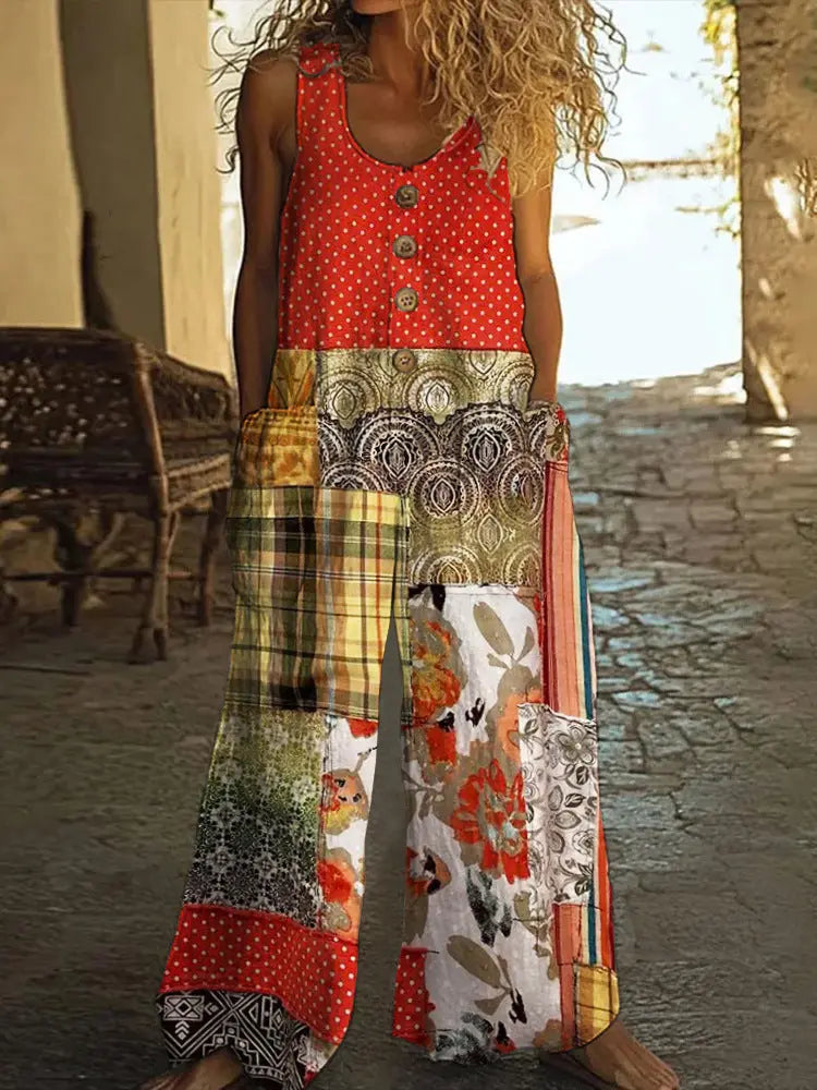 3D Digital Printing Women's Vest With Pocket Floral Jumpsuit Nipaaj