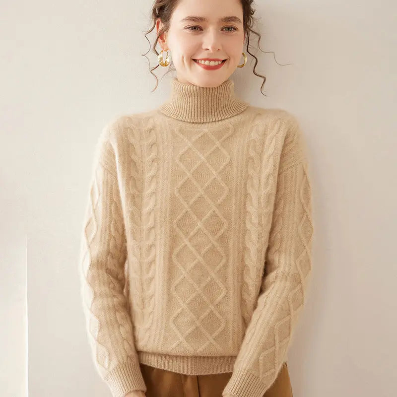 Women's High Lapel Cashmere Loose Lazy Sweater Three-strand Thickened Knitting Bottoming Shirt Top Nipaaj