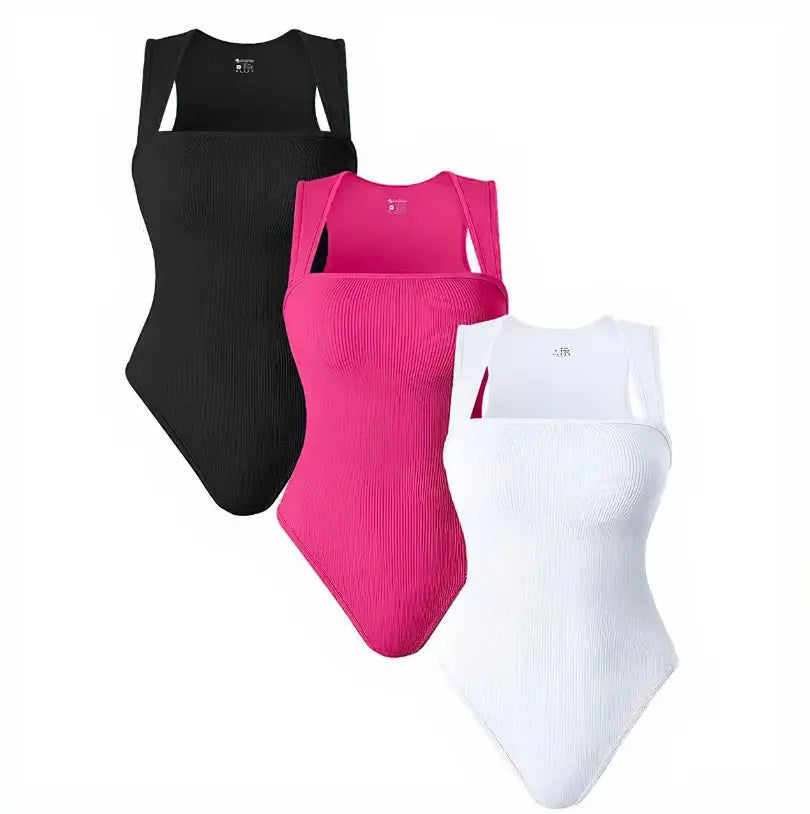 Thread Square Neck Jumpsuit Sleeveless Slim Fit Tank Top Summer Shapewear null