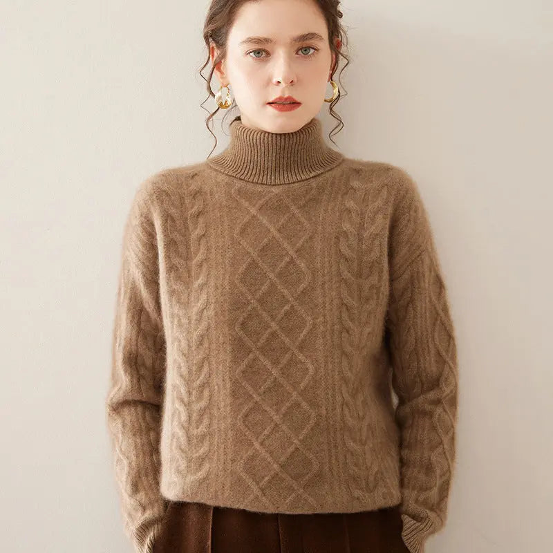 Women's High Lapel Cashmere Loose Lazy Sweater Three-strand Thickened Knitting Bottoming Shirt Top Nipaaj