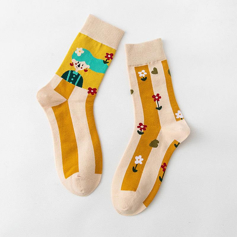 Women's Stockings Cartoon Asymmetry Cotton