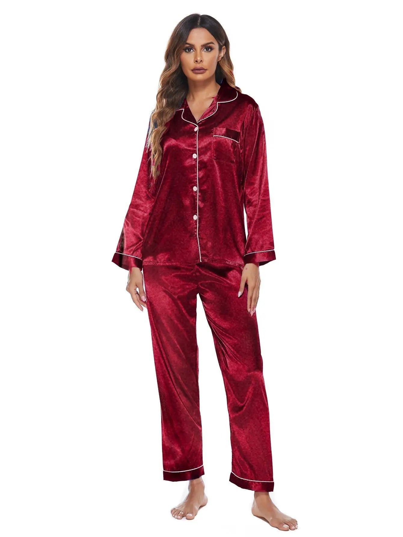 Pajamas Women's Long Sleeve Sleepwear Soft Button Loungewear Pjs Set Nightwear Nipaaj