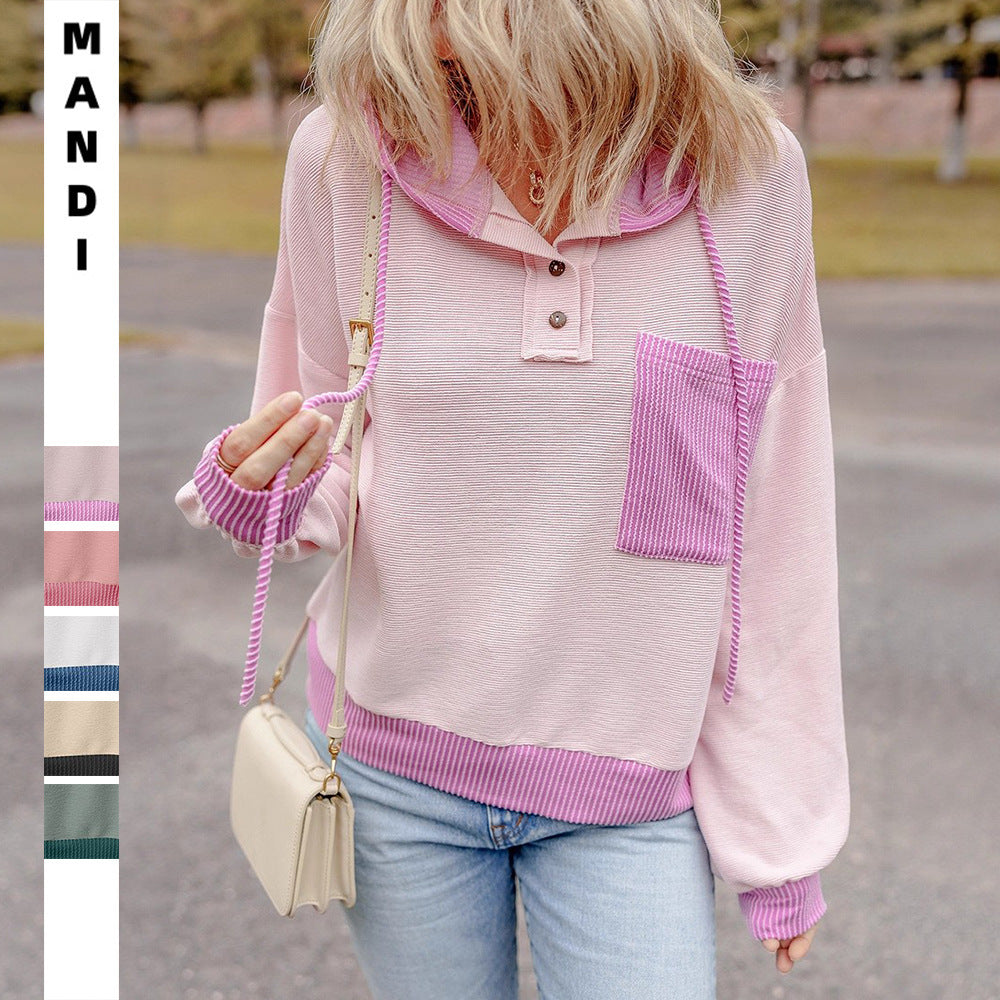 Women's Contrast Color Twist Strip Hooded Sweater null