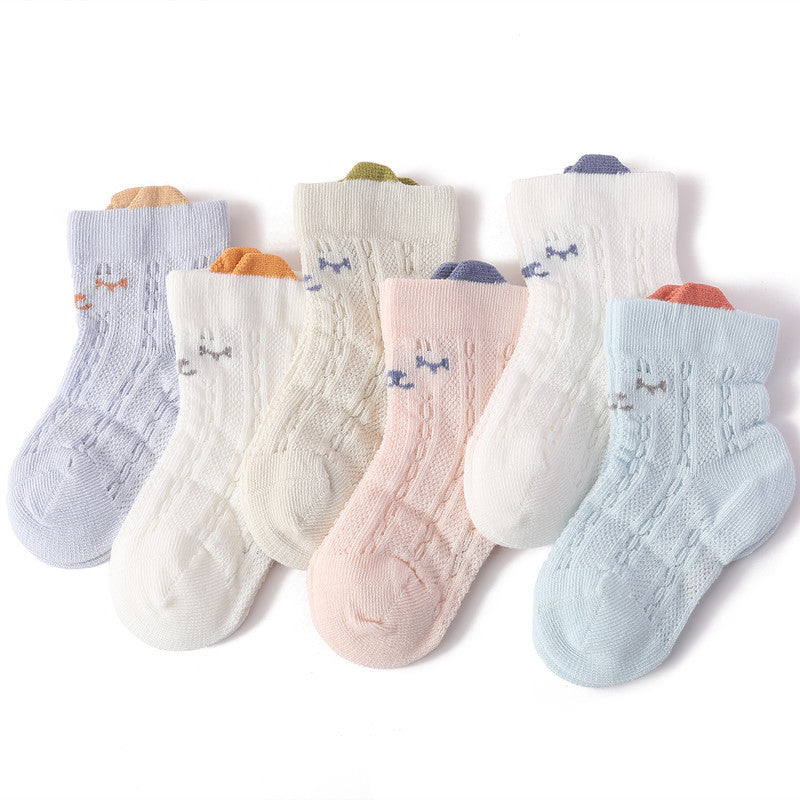 Ultra-thin Children's Socks Three-dimensional Pure Cotton Mesh Breathable Sweat Absorption