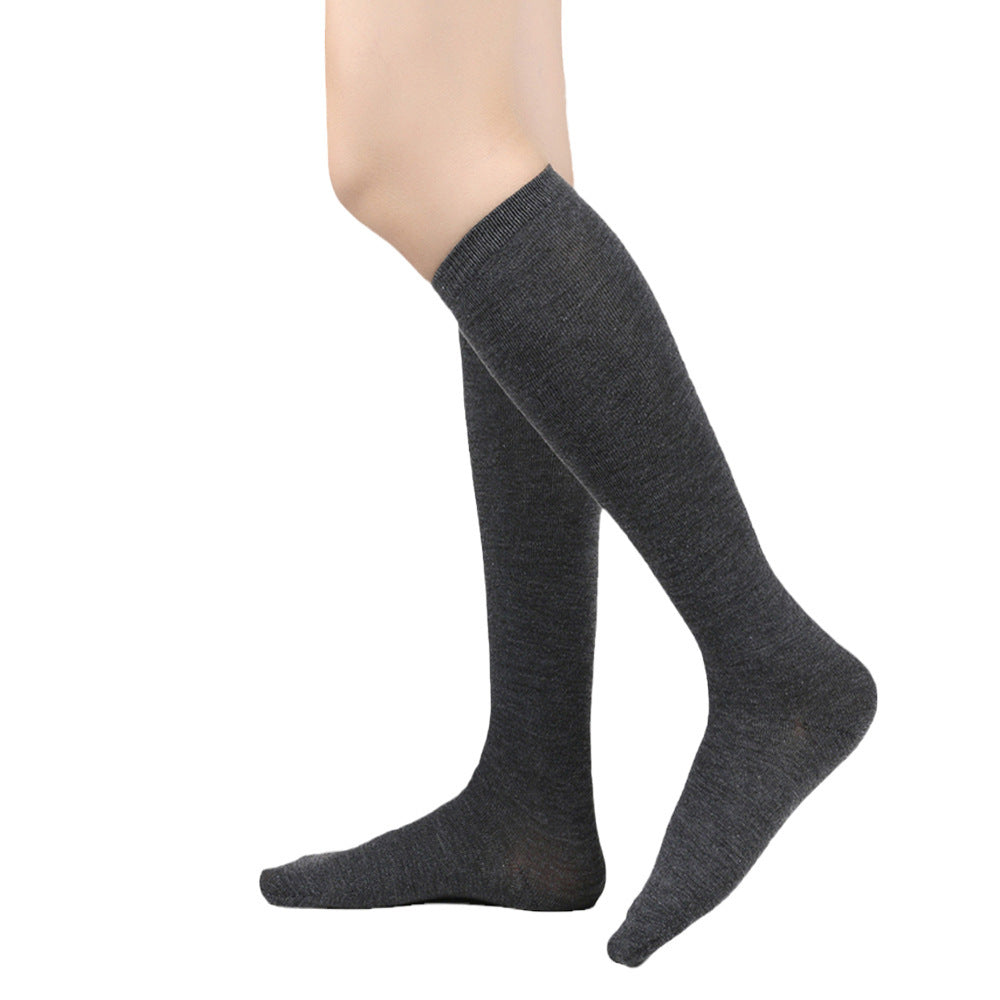 Black Cotton Knee-length Stripes Calf Socks