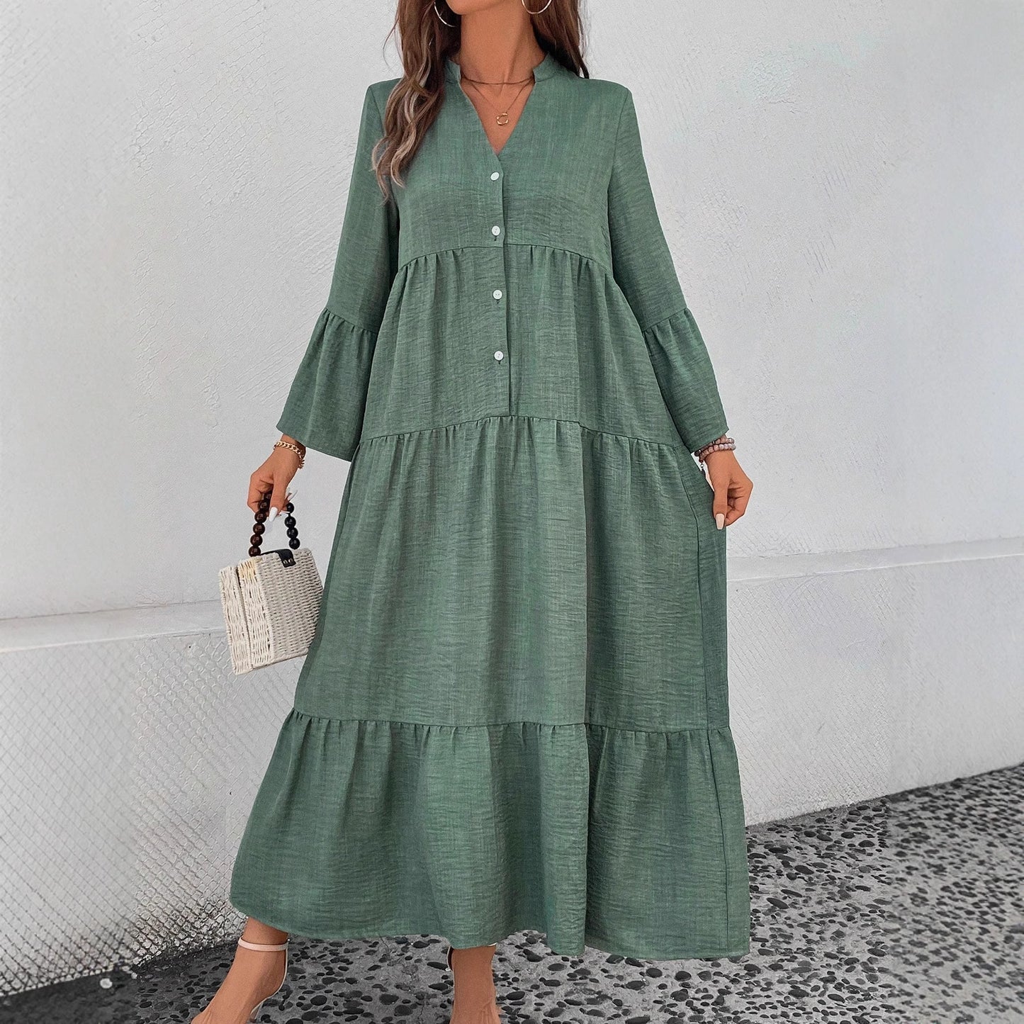 Multi-layer Pleated Loose Stitching Texture Dress