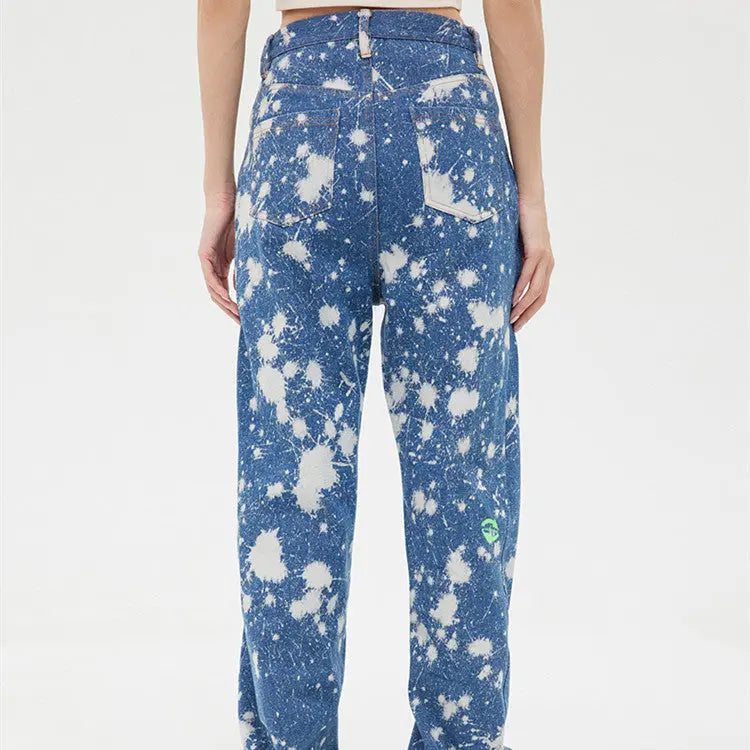 Women's Tie Dye Wash Printed Straight Fit Jeans Nipaaj