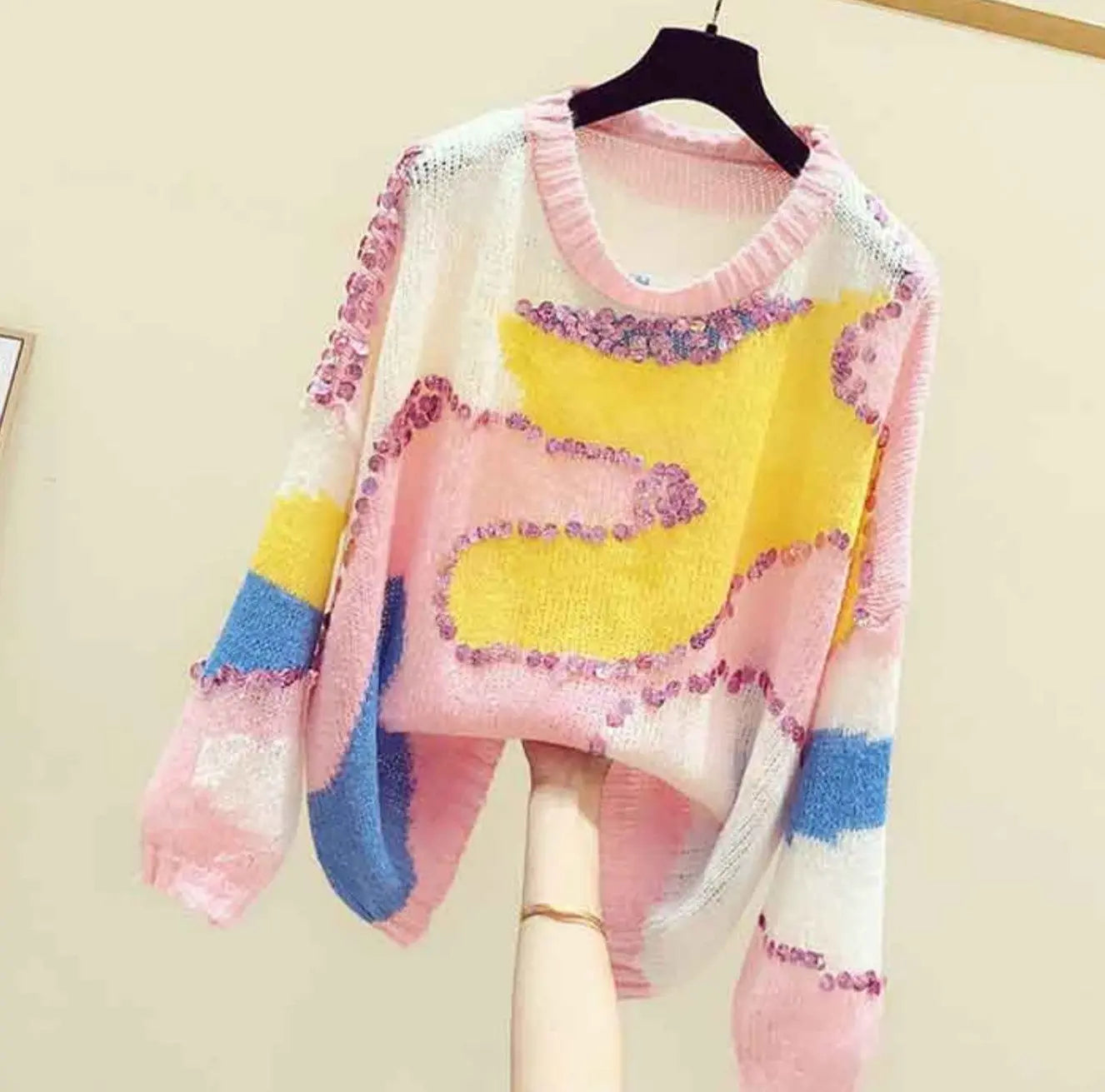 Contrast Color Loose And Slim Sweater Nipaaj