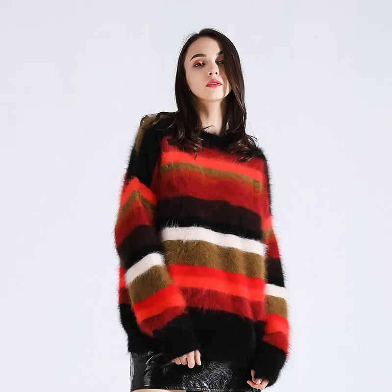 Round Neck Loose Color Matching Sweater With Scarf Nipaaj