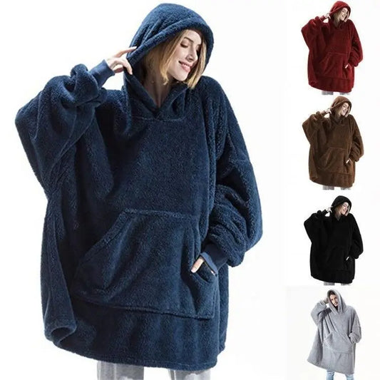 Hoodie Sweatshirt With Big Pocket Tops Sweater Comfortable Loose Double-Sided Fleece Thicker Wearable Blanket Nipaaj