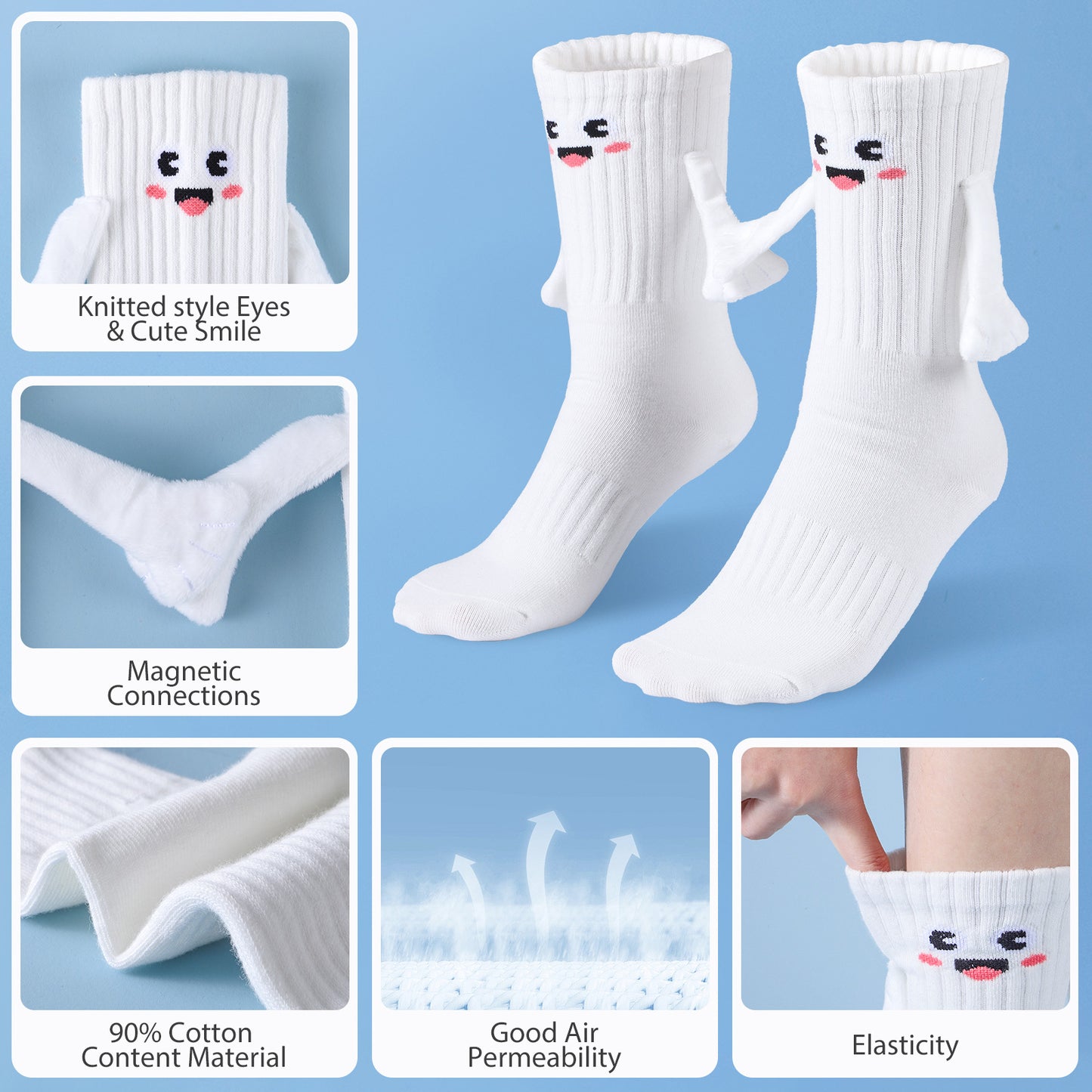 2Pairs Kids  Mom Dad Hand In Hand Smile Sock  Family Magnetic Hand Holding Socks,  Birthday Funny Gag Crazy Sock Day Gifts Mom Dad Child