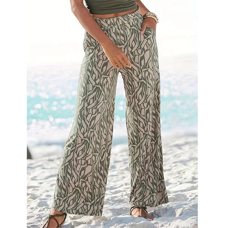 Women's Loose Floral Women's Casual Pants Wide-leg Pants