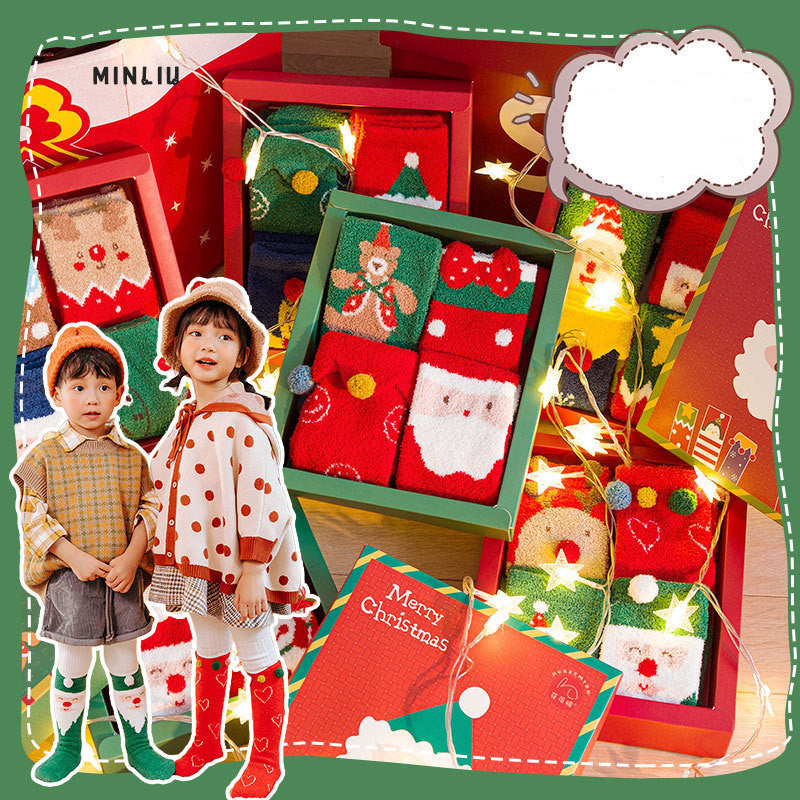 Parent-child Christmas Socks Gift Box Thickened Half Velvet
