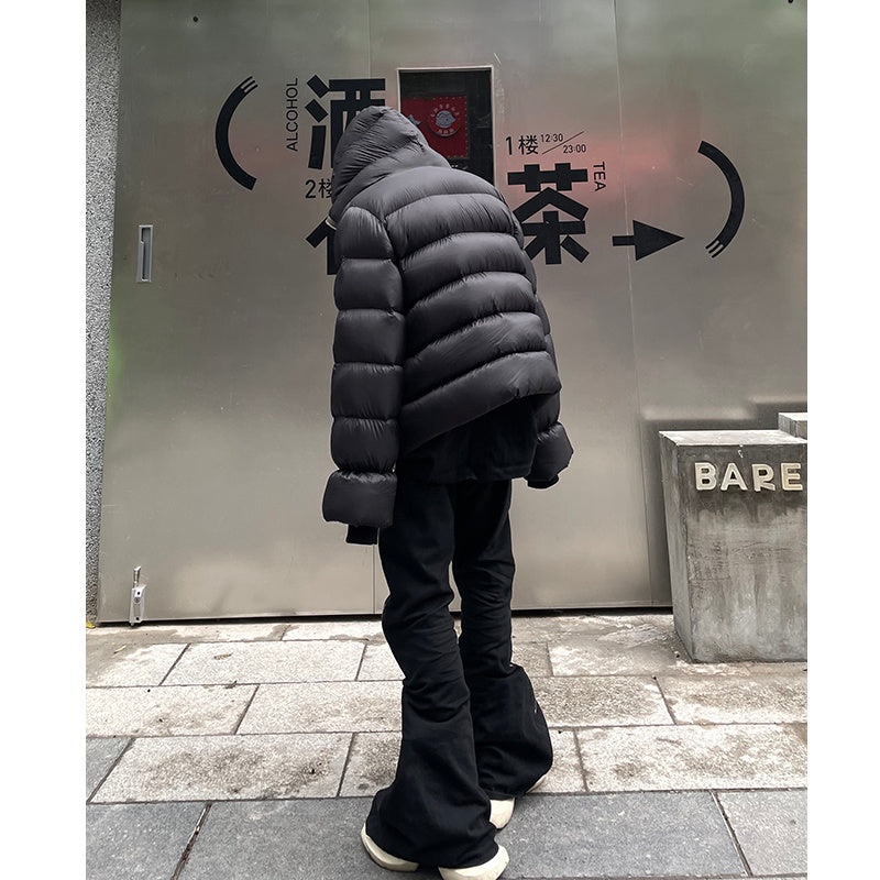 Dark Long Zipper Hooded Down Jacket Thickened