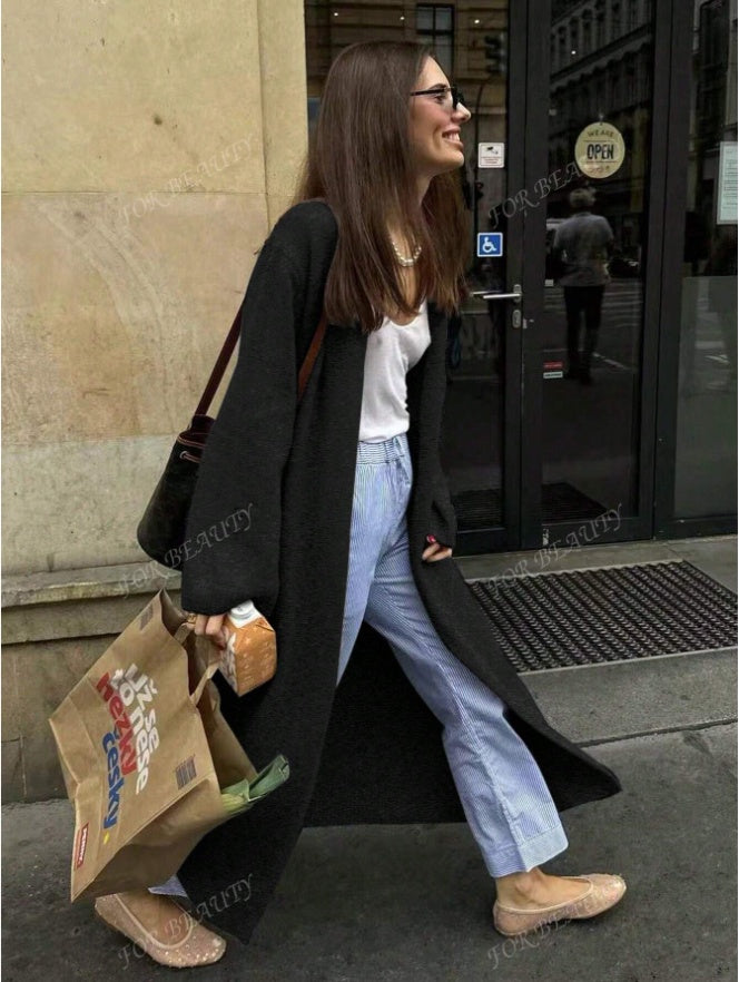 Spring Autumn New V-Neck Buttonless Super Loose Long Sleeve null